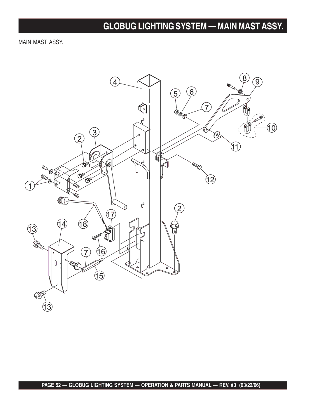 Multiquip GB114BC manual Globug Lighting System Main Mast Assy 