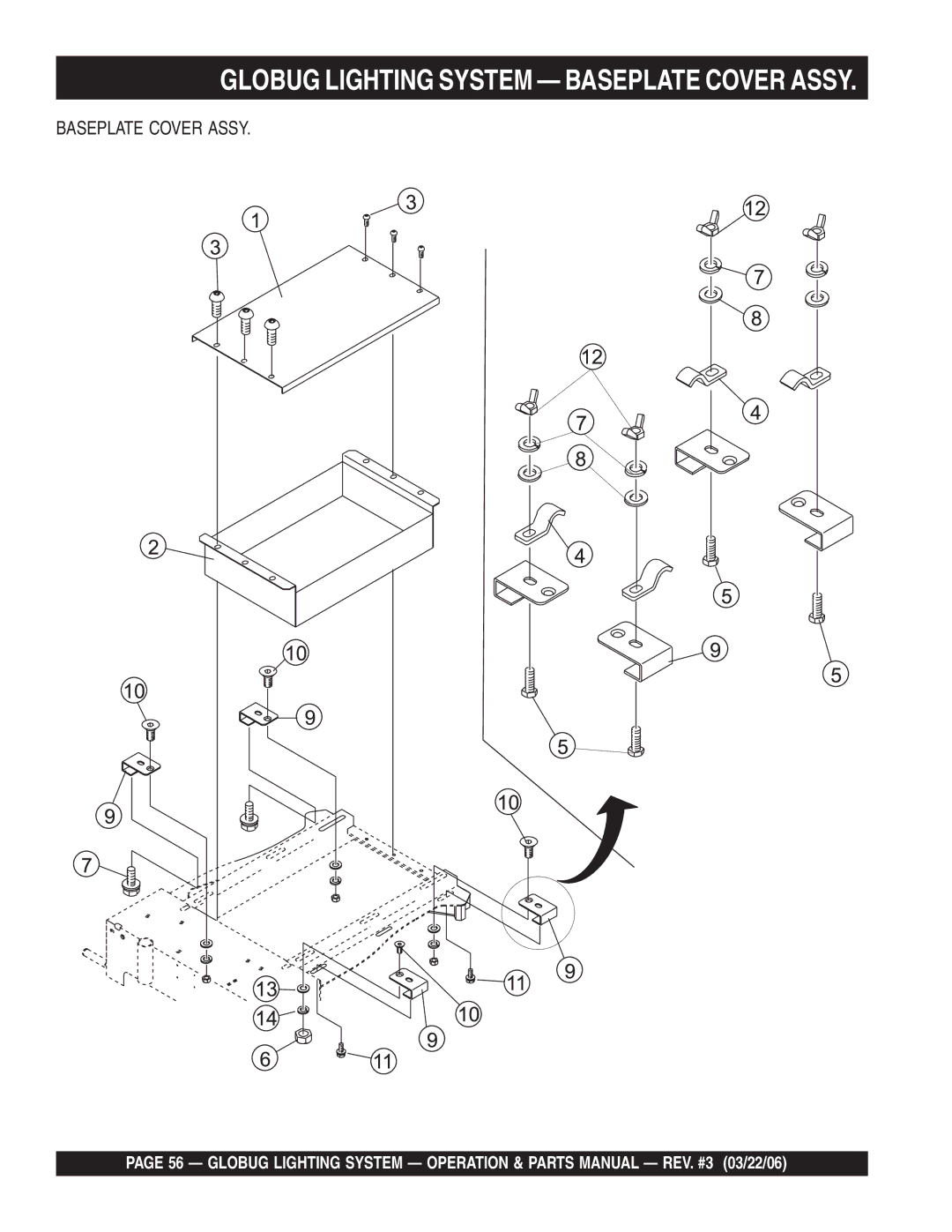 Multiquip GB114BC manual Globug Lighting System Baseplate Cover Assy 