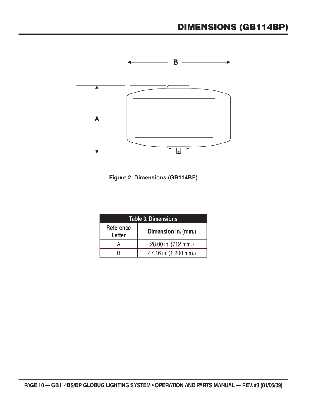 Multiquip GB114BS/BP manual Dimensions GB114BP 