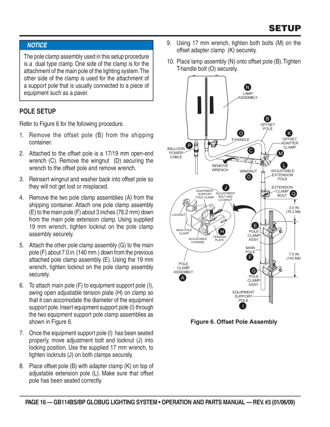 Multiquip GB114BS/BP manual Pole Setup 