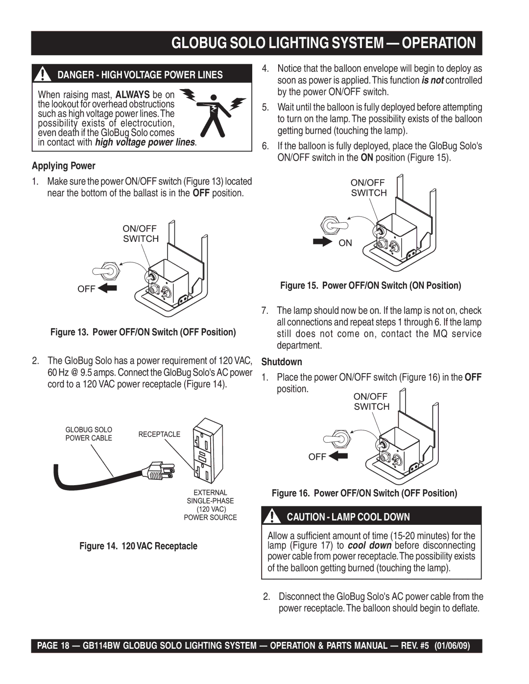 Multiquip GB114BW manual Place the power ON/OFF switch in the OFF position, Power OFF/ON Switch on Position 