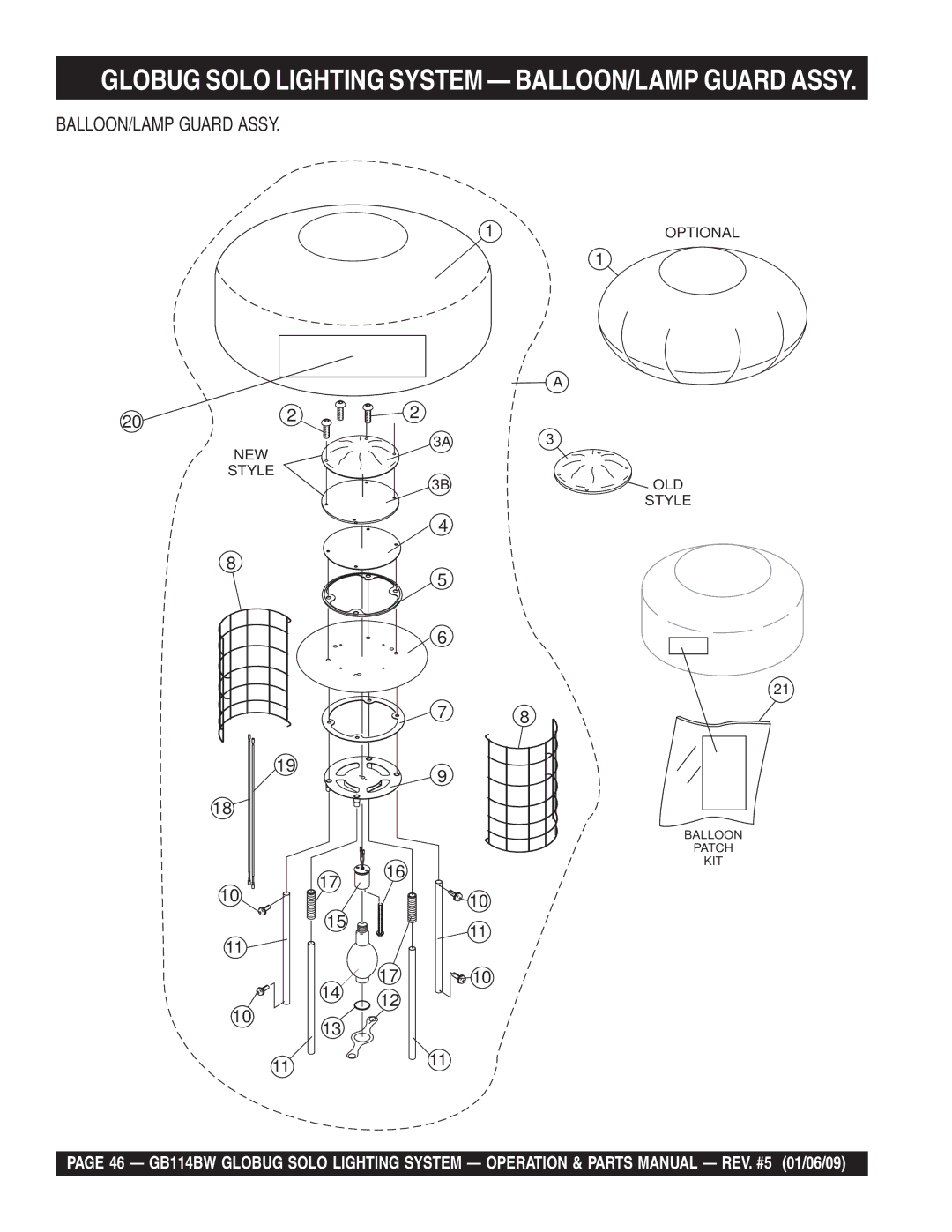 Multiquip GB114BW manual Globug Solo Lighting System BALLOON/LAMP Guard Assy 