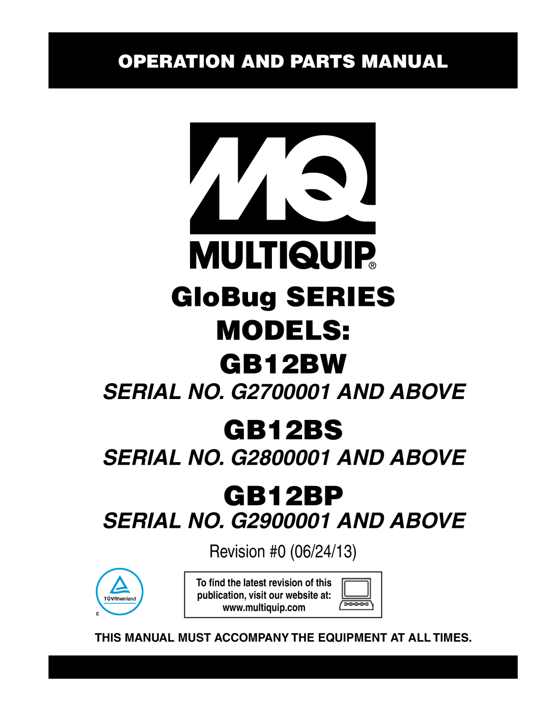 Multiquip GB12BP, GB12BS manual Models GB12BW 