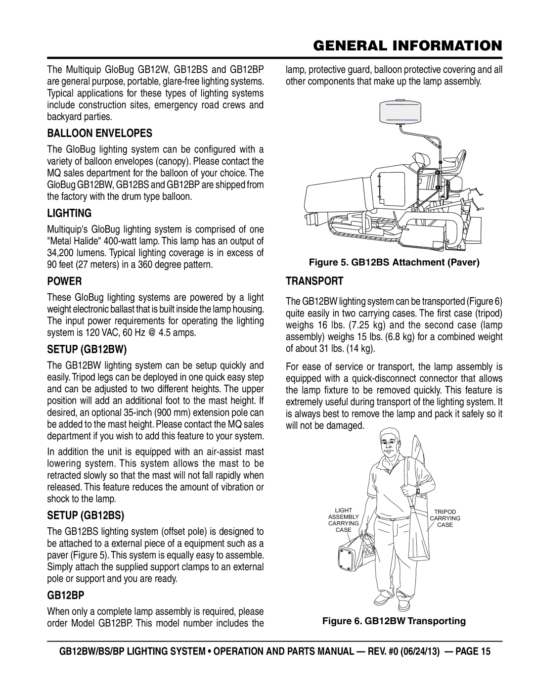 Multiquip GB12BW, GB12BP, GB12BS manual General information 