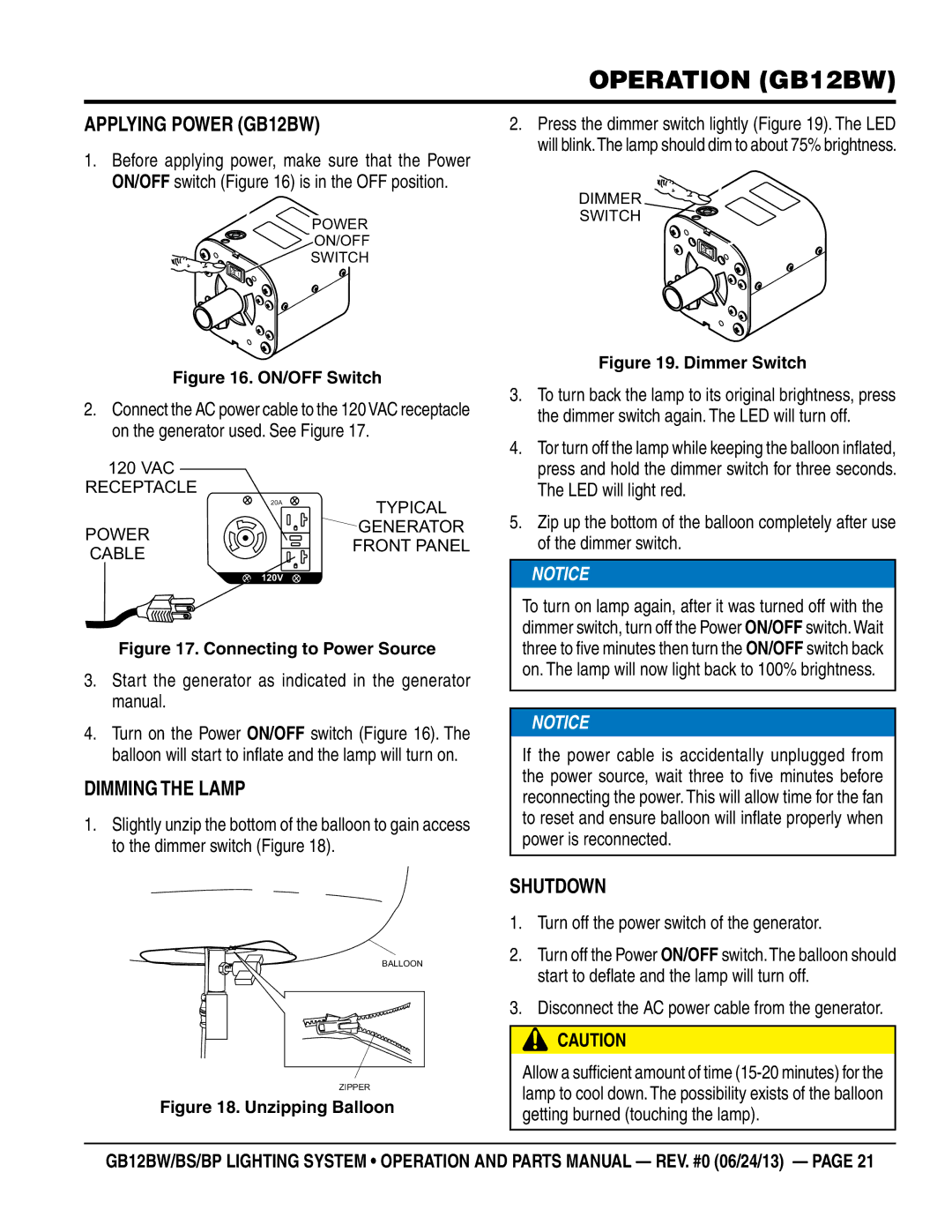 Multiquip GB12BP, GB12BS manual Operation gb12bw, Applying Power GB12BW 