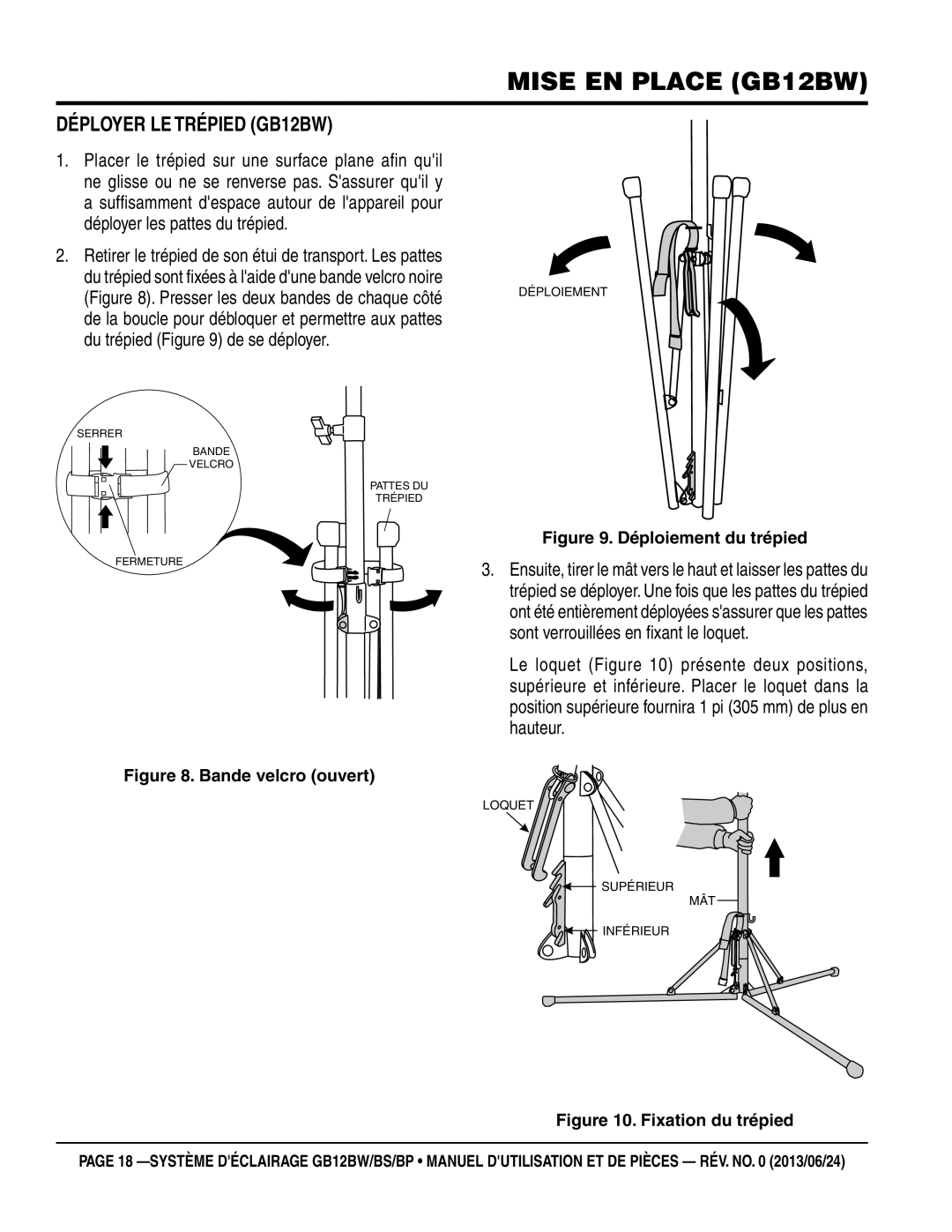 Multiquip GB12BP, GB12BS manuel dutilisation Mise en place gb12bw, Déployer le trépied GB12BW 