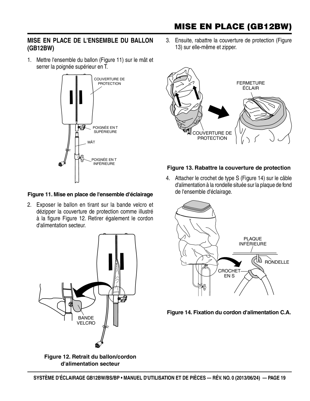 Multiquip GB12BP, GB12BS Mise en place de lensemble du ballon GB12BW, Mise en place de lensemble déclairage 