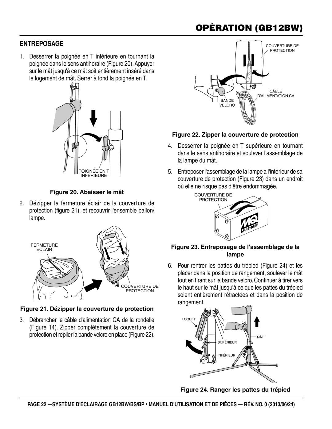 Multiquip GB12BP, GB12BW, GB12BS manuel dutilisation Entreposage, Abaisser le mât 