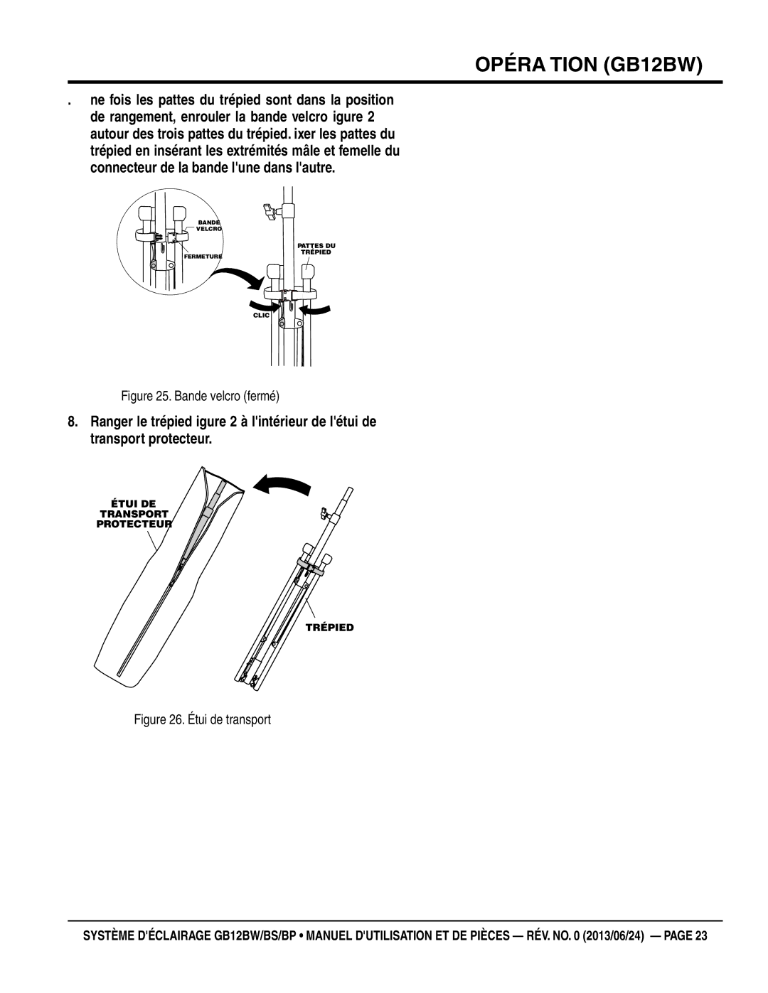 Multiquip GB12BS, GB12BW, GB12BP manuel dutilisation Bande velcro fermé 