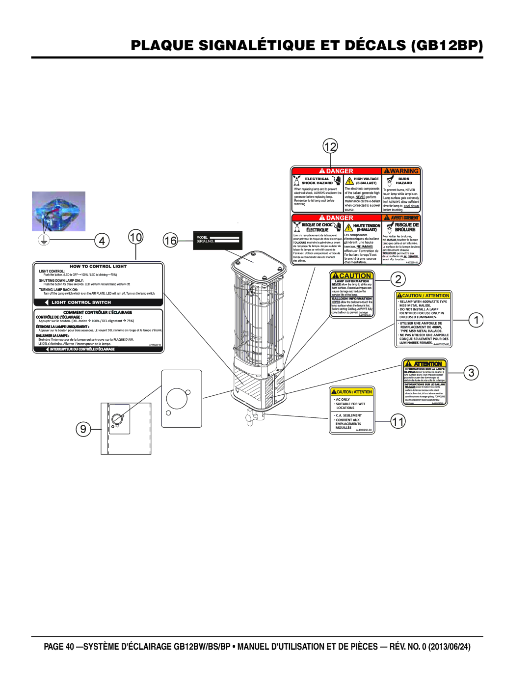 Multiquip GB12BP, GB12BW, GB12BS manuel dutilisation Plaque signalétique et décals gb12bp 