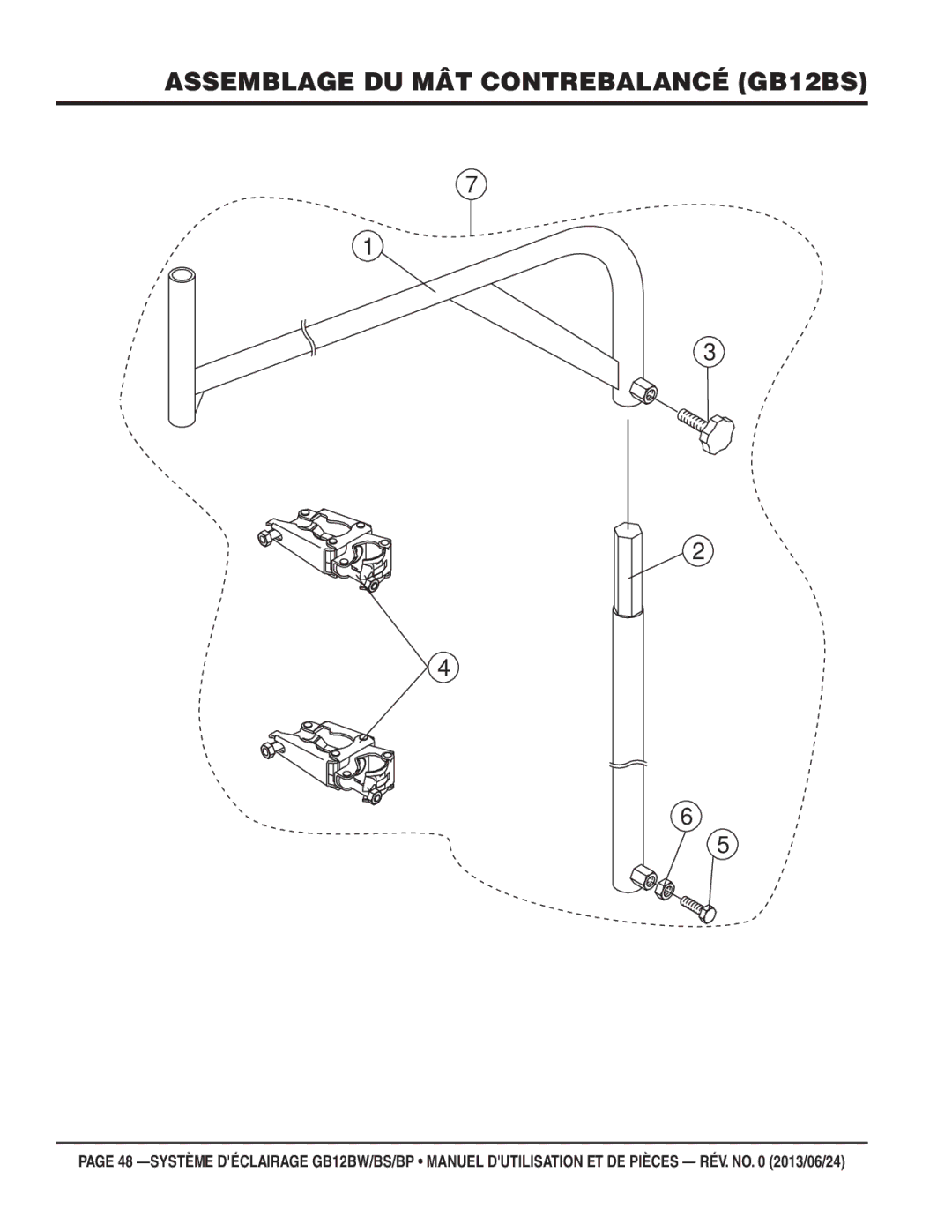 Multiquip GB12BW, GB12BP, GB12BS manuel dutilisation Assemblage du mât contrebalancé gb12BS 