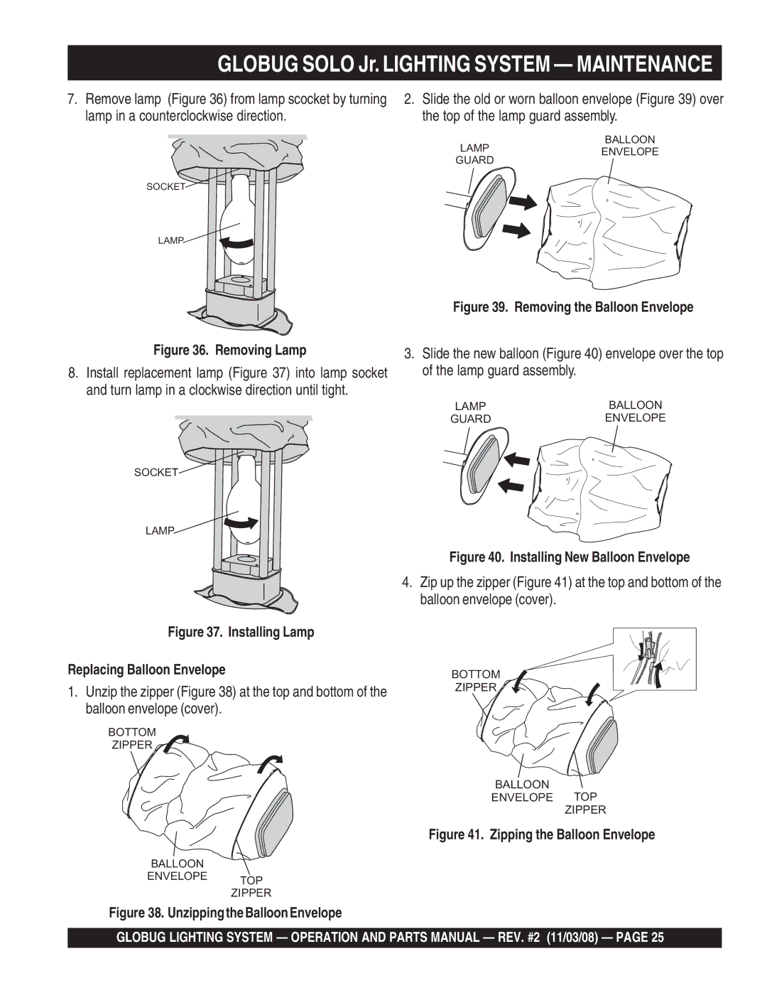 Multiquip GB12BW/BS/BP manual Globug Solo Jr. Lighting System Maintenance 