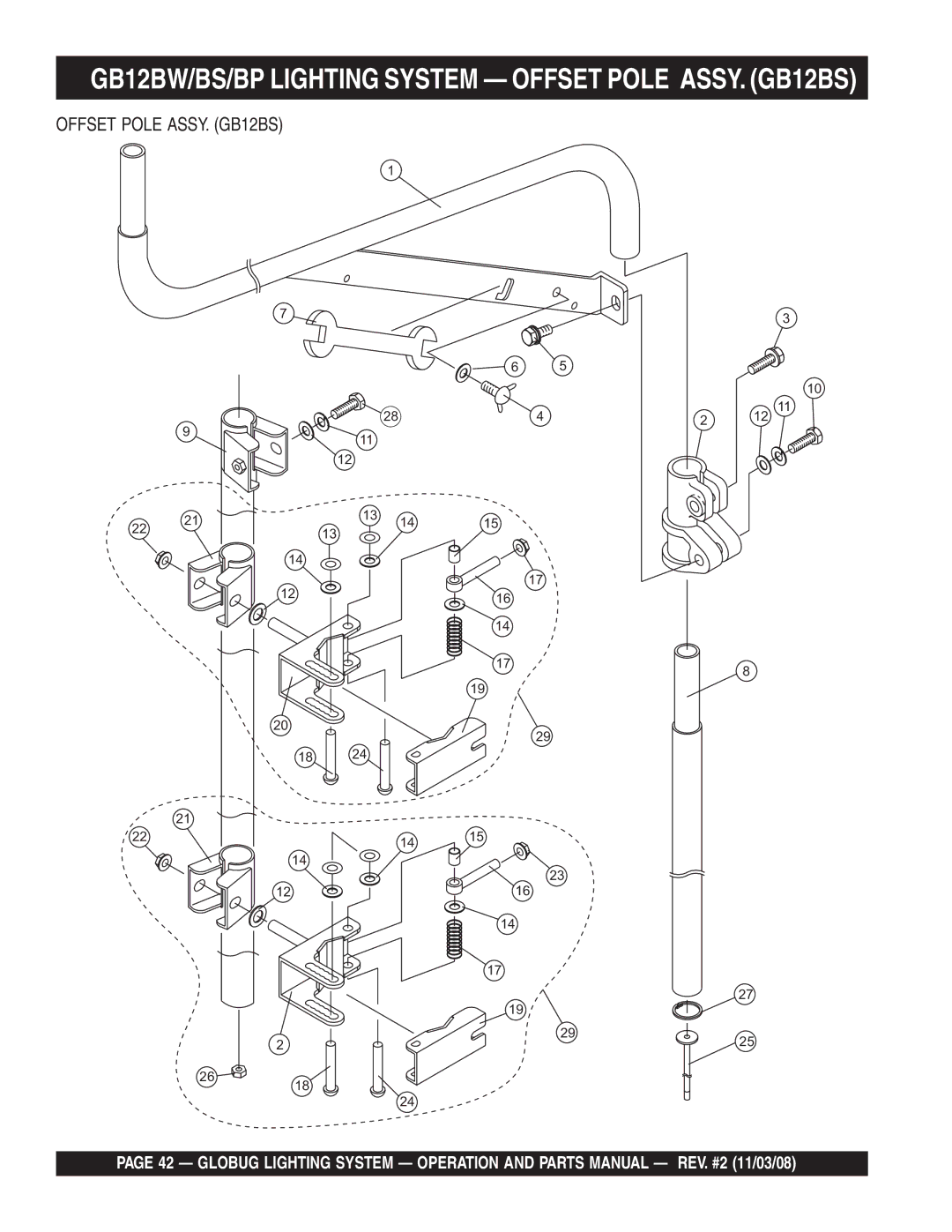 Multiquip manual GB12BW/BS/BP Lighting System Offset Pole ASSY. GB12BS 