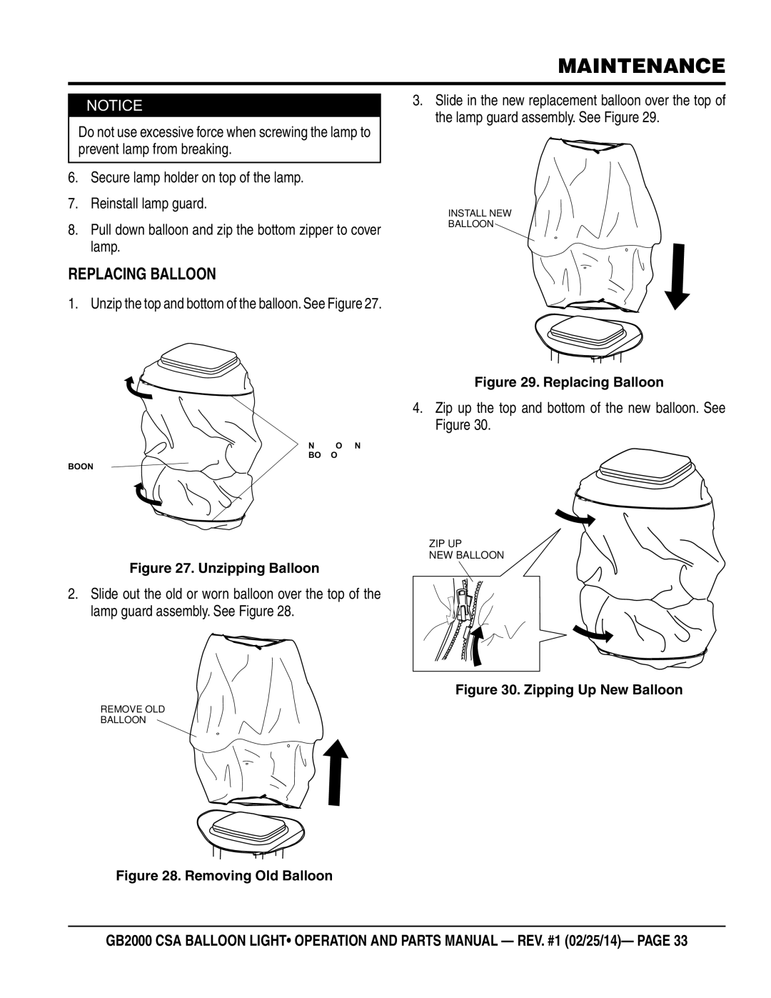 Multiquip GB2000 manual Replacing Balloon 