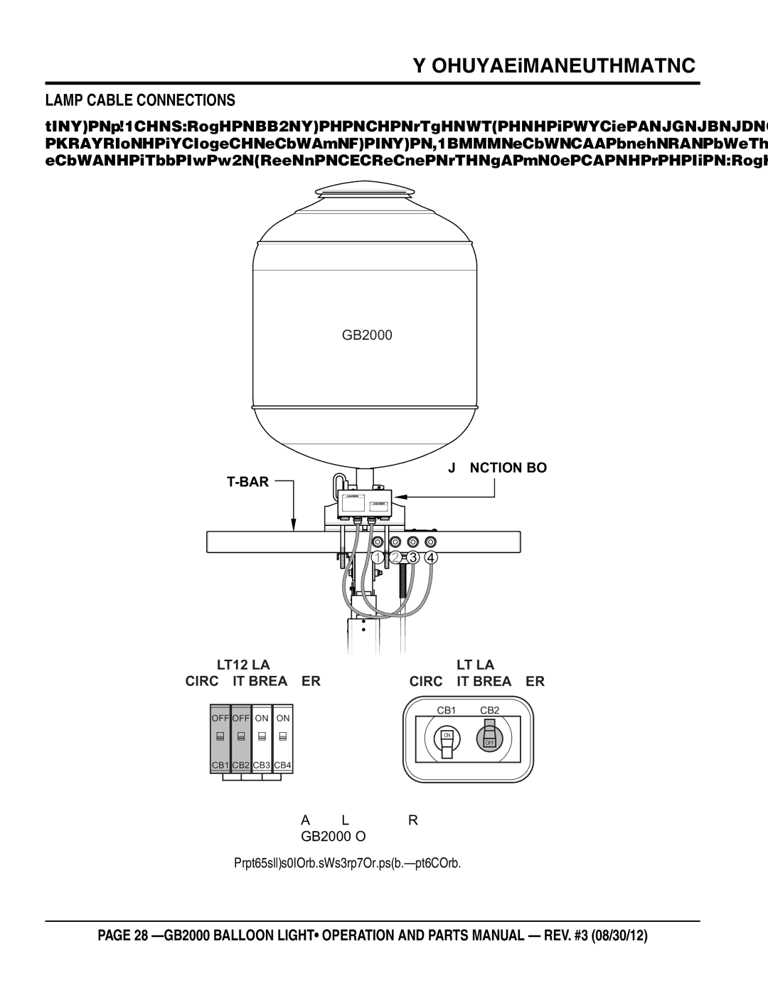 Multiquip GB2000 manual Lamp lighting options, Lamp Cable connections 