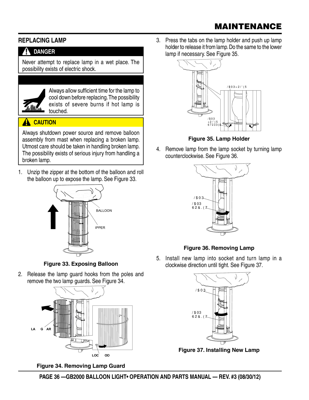 Multiquip GB2000 manual Maintenance, Replacing Lamp 