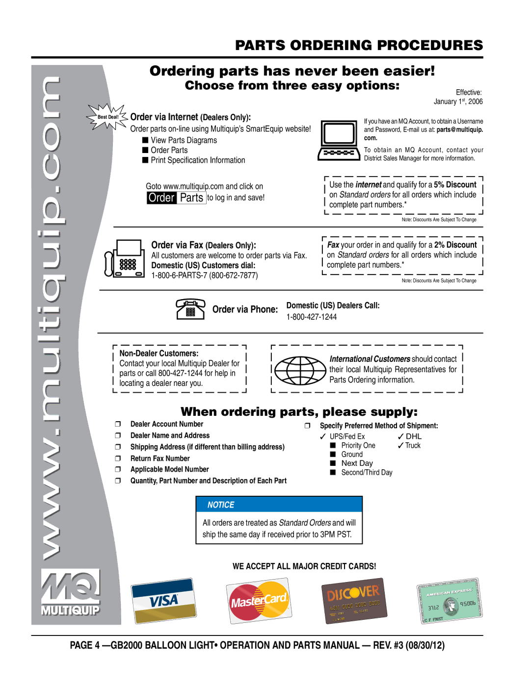 Multiquip GB2000 manual Choose from three easy options 