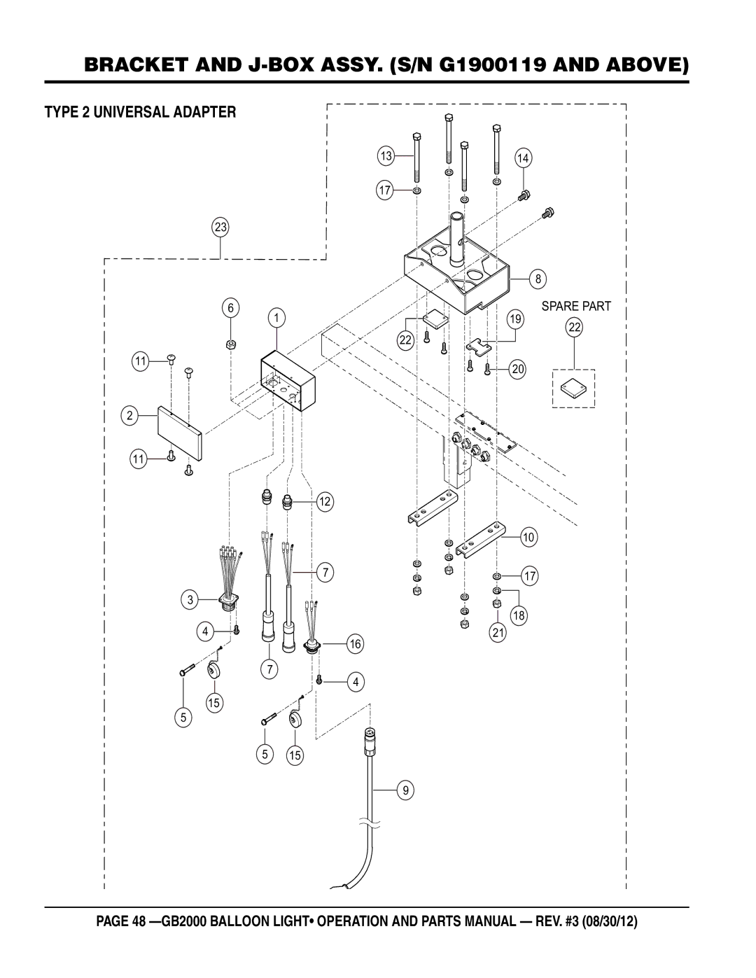 Multiquip GB2000 manual Bracket and J-BOX assy. S/N G1900119 and Above 