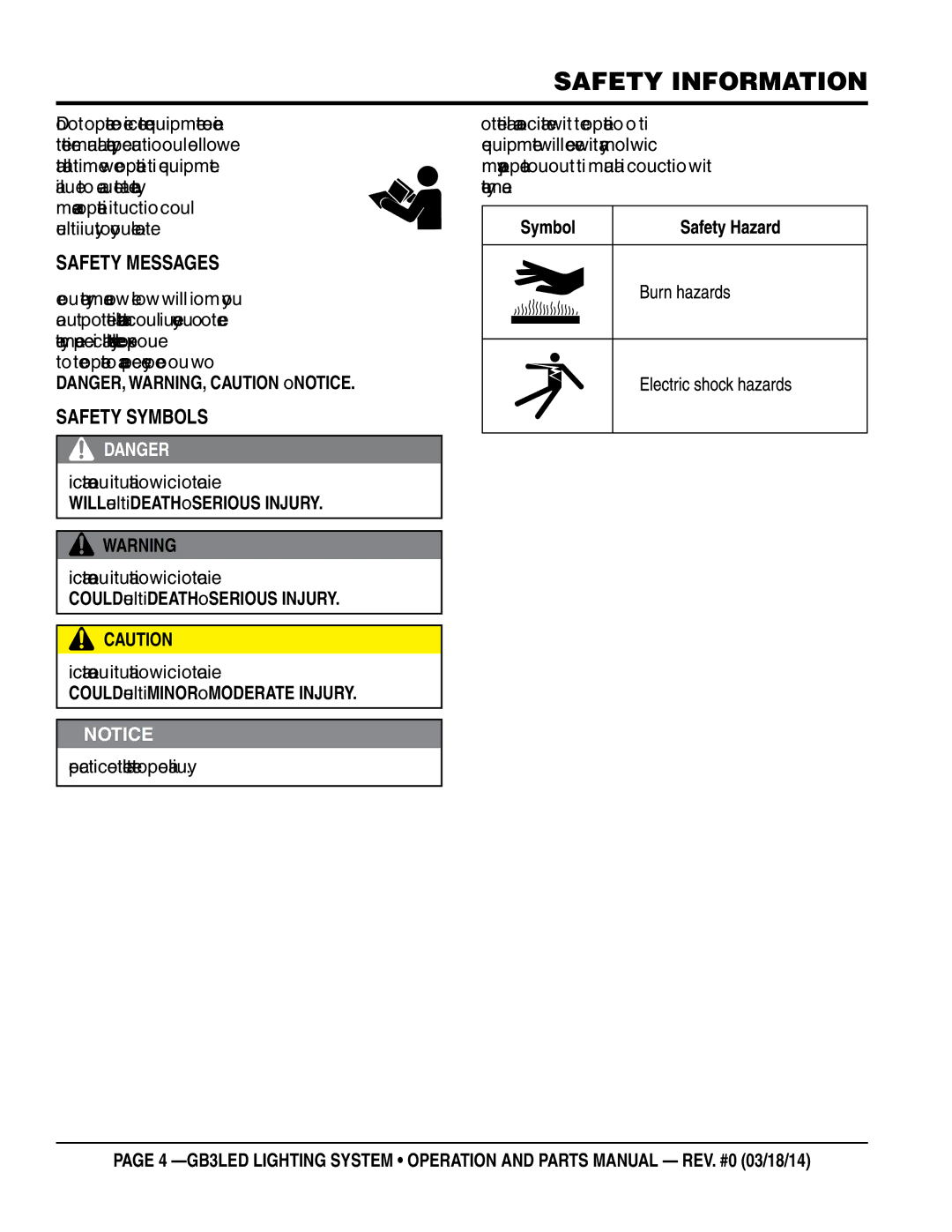 Multiquip GB3LED manual Safety Information, Safety Messages, Safety Symbols 