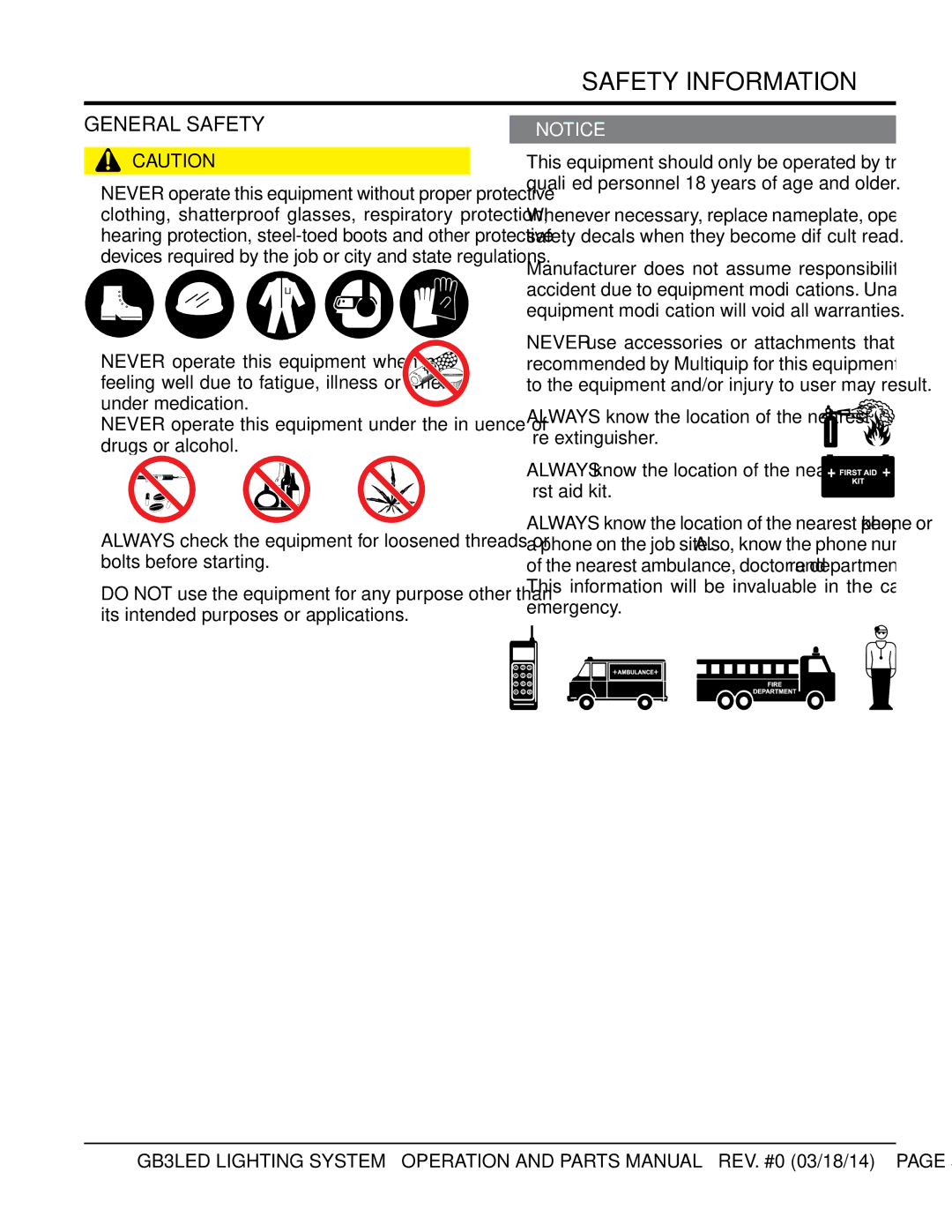 Multiquip GB3LED manual General Safety 