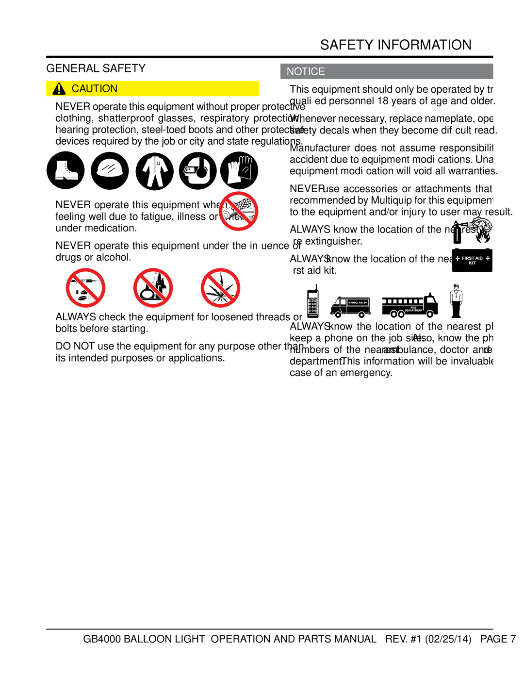 Multiquip GB4000 manual General Safety 