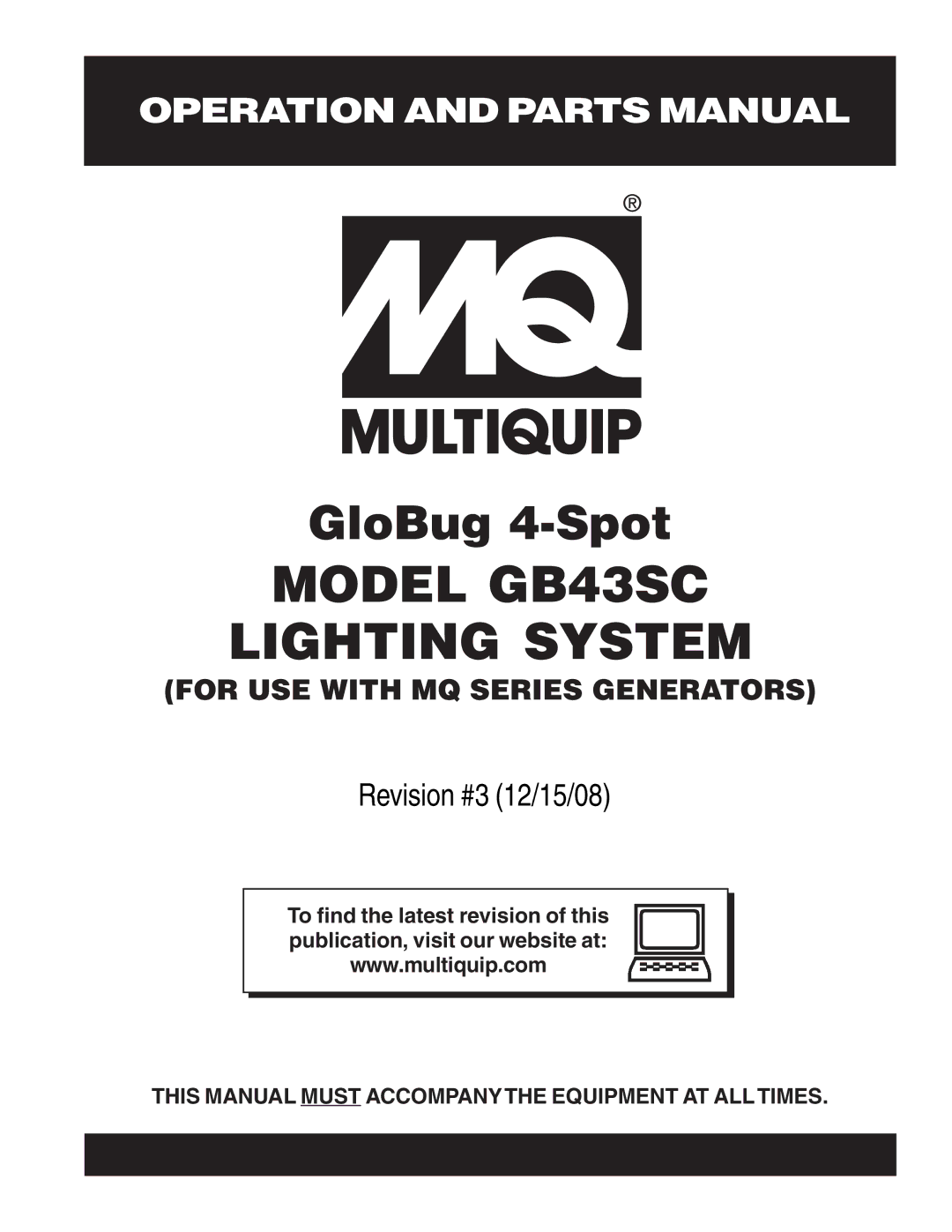 Multiquip gb43sc manual Model GB43SC Lighting System 