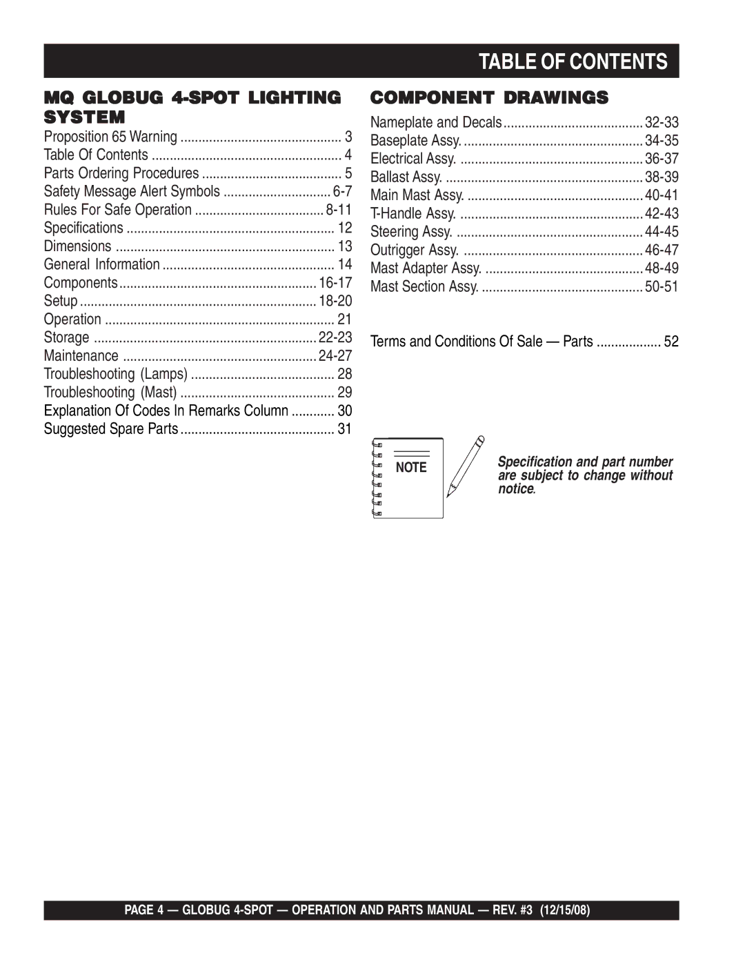 Multiquip gb43sc manual Table of Contents 