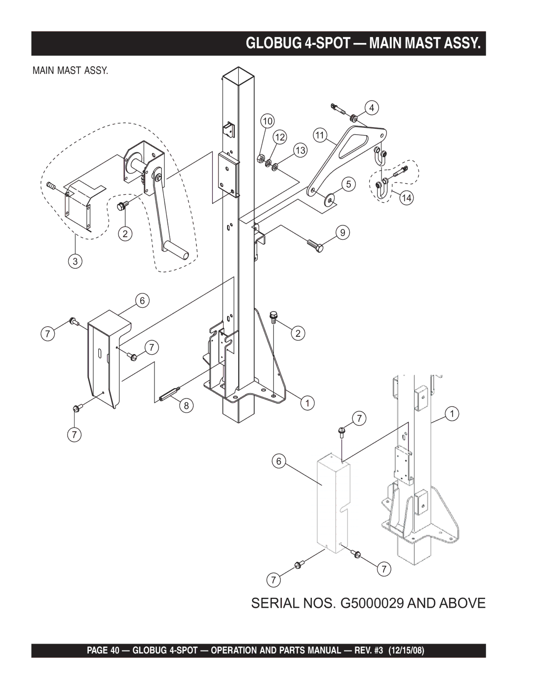 Multiquip gb43sc manual Globug 4-SPOT Main Mast Assy 