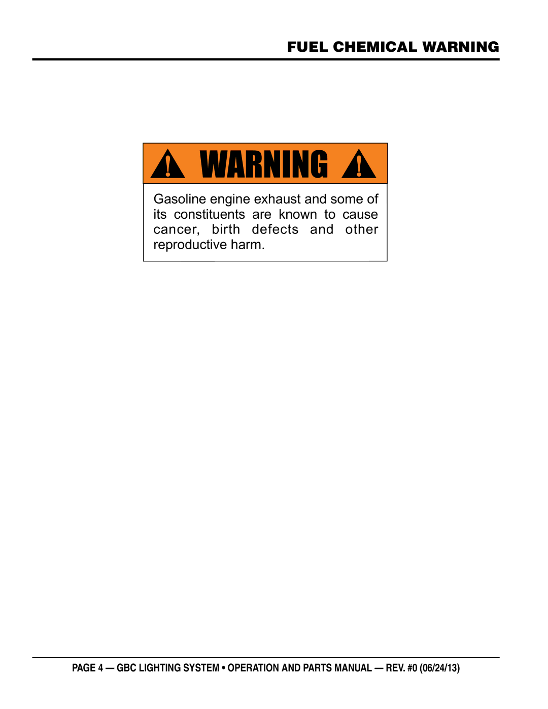 Multiquip GBC manual Fuel Chemical Warning 