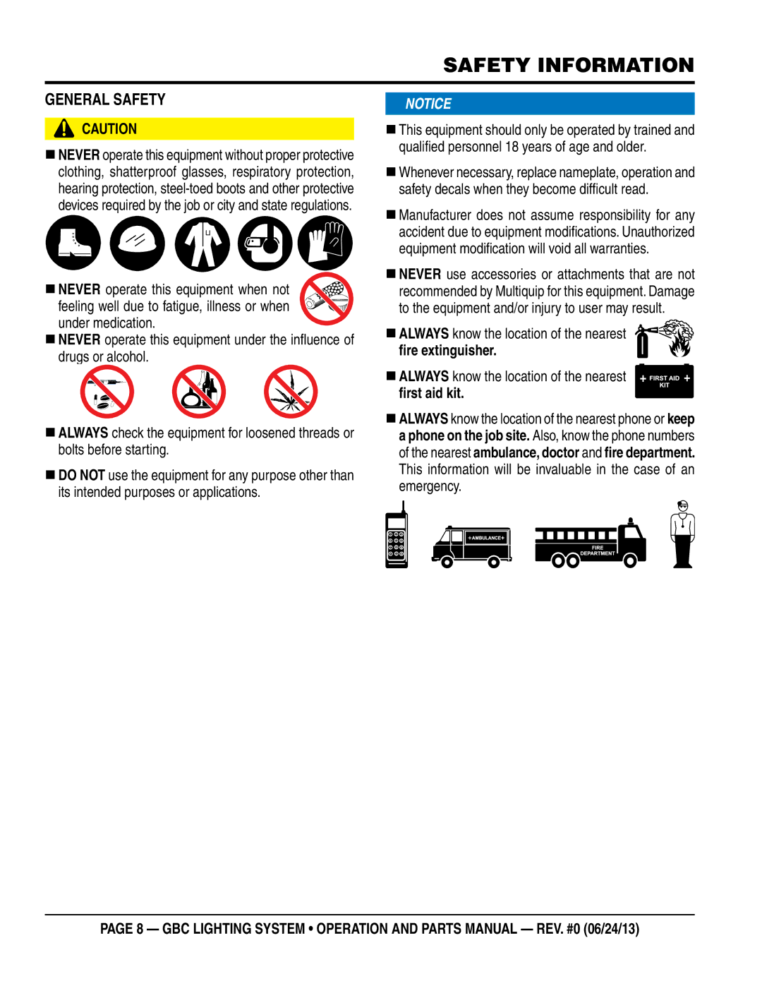 Multiquip GBC manual General saFety 