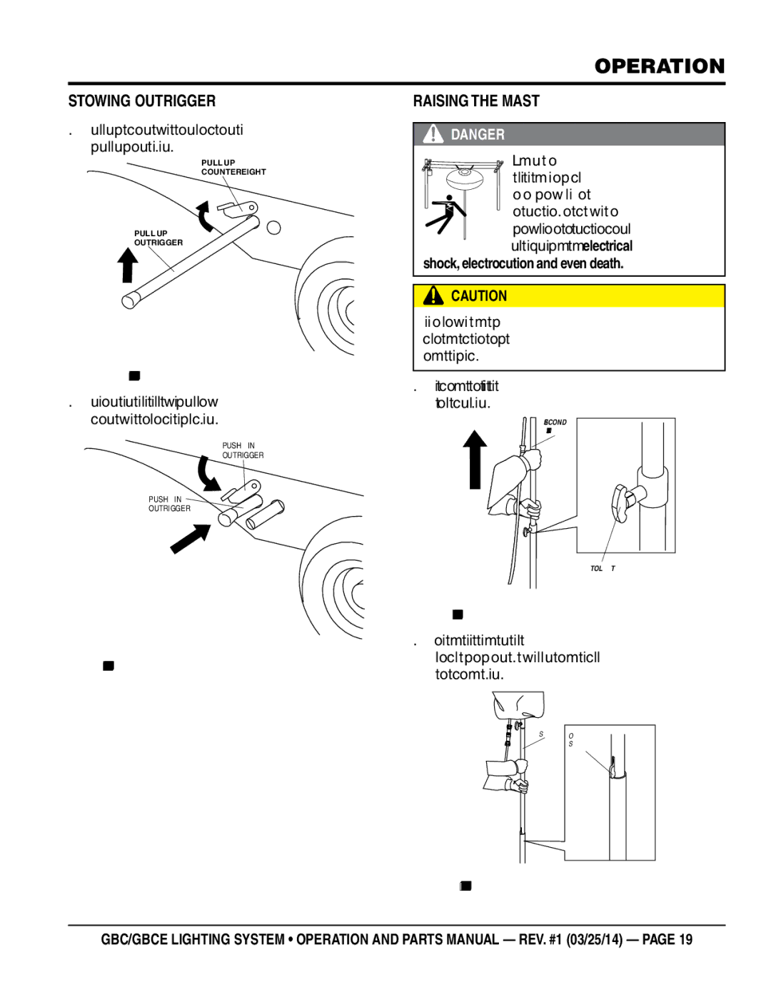 Multiquip gbe/gbce manual Stowing Outrigger, Raising the mast 