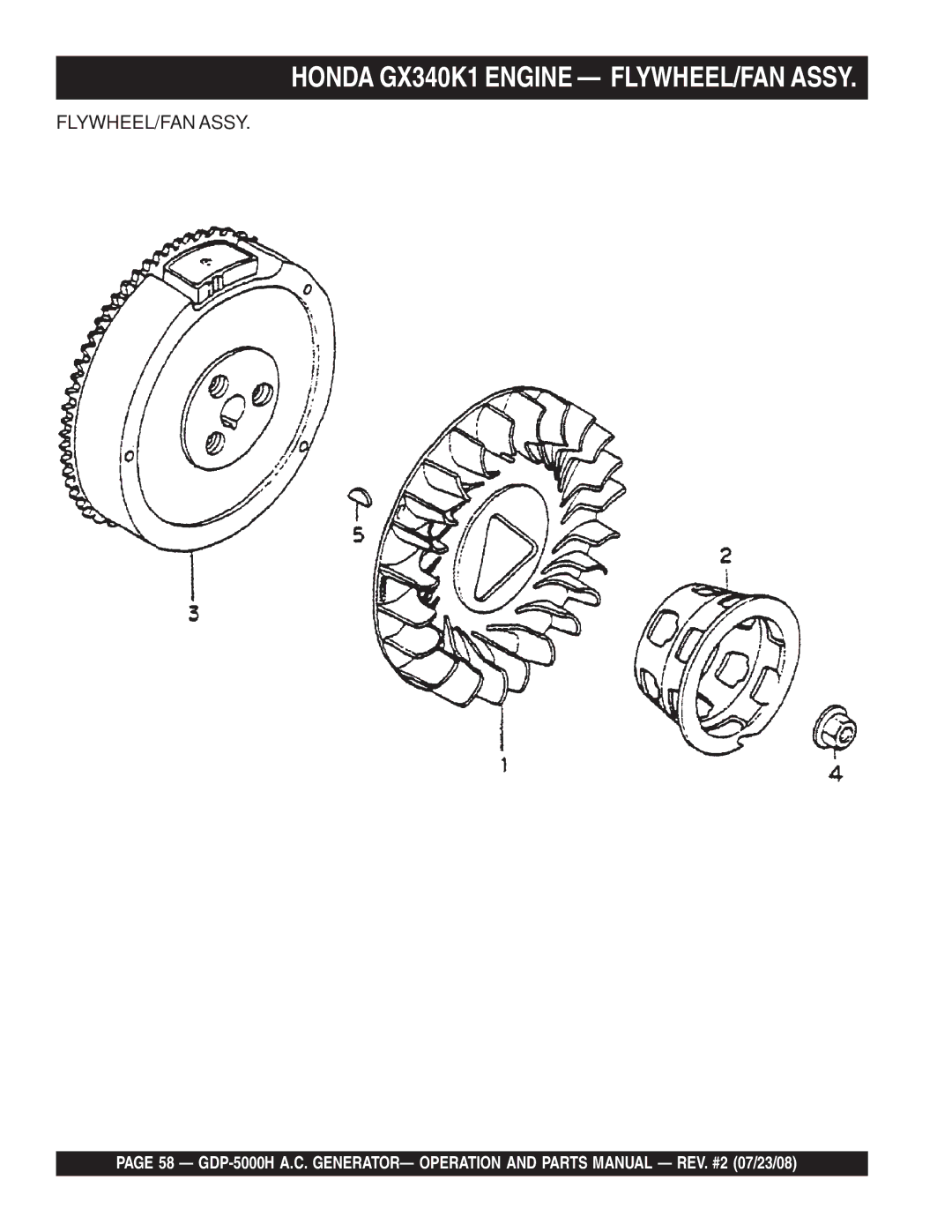 Multiquip GBP5000H manual Honda GX340K1 Engine FLYWHEEL/FAN Assy 