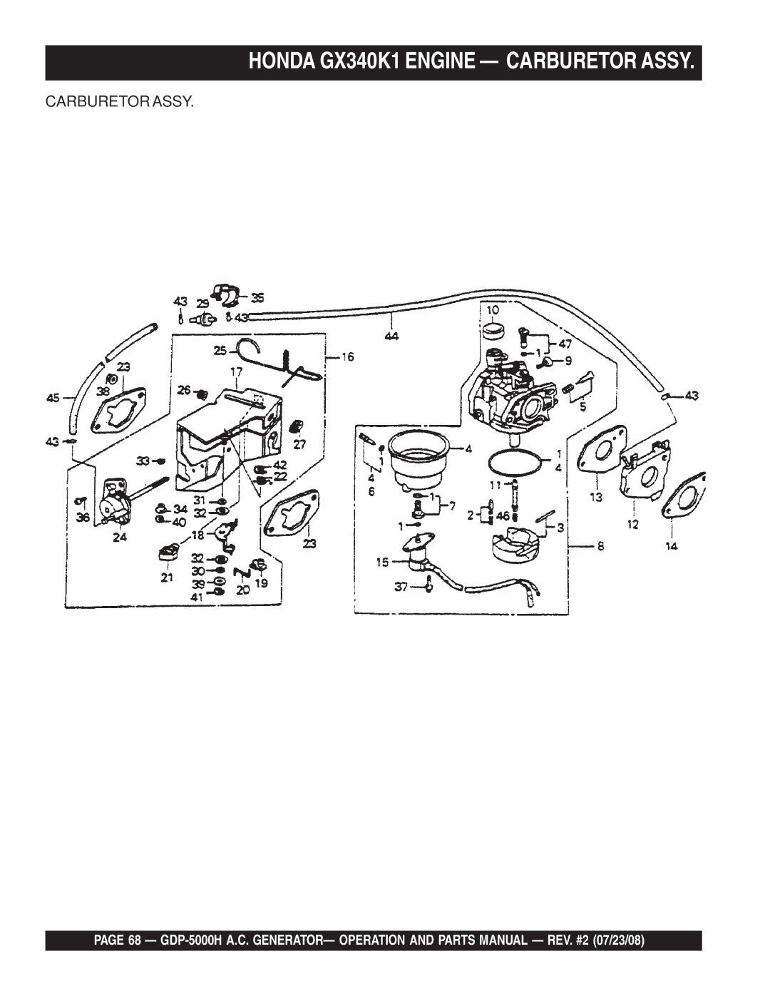 Multiquip GBP5000H manual Honda GX340K1 Engine Carburetor Assy 