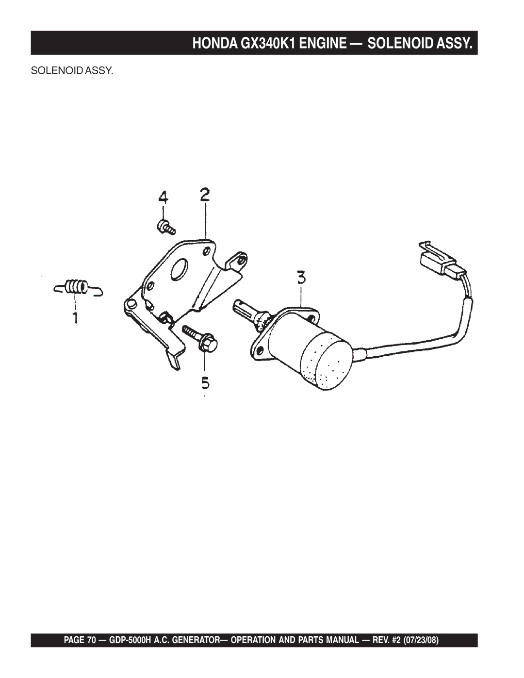 Multiquip GBP5000H manual Honda GX340K1 Engine Solenoid Assy 