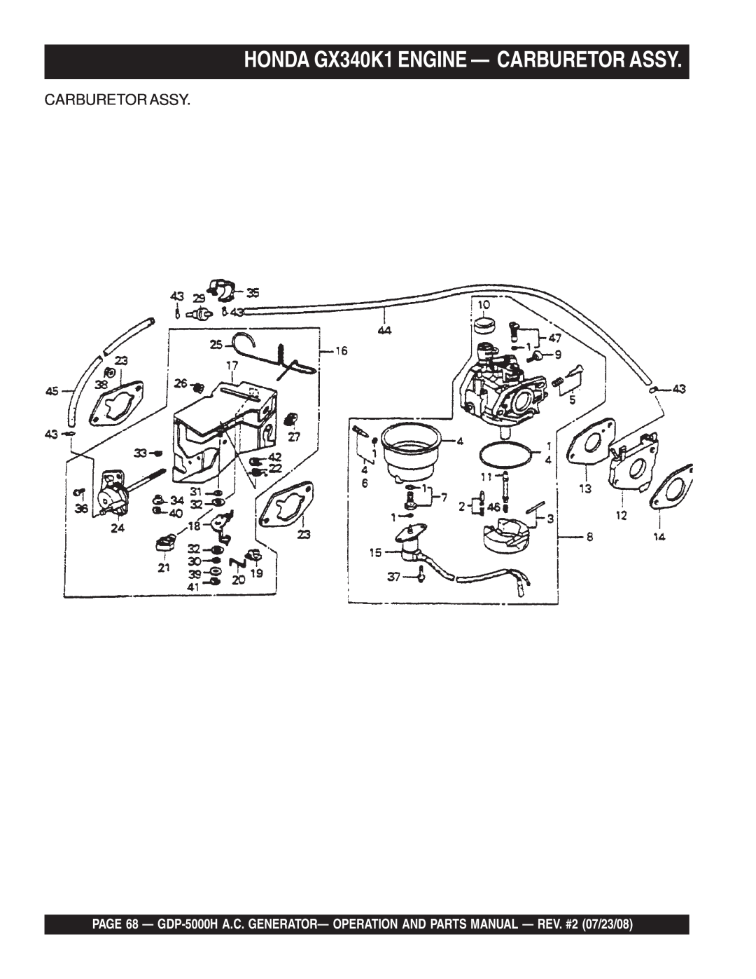 Multiquip GBP5000H manual HONDA GX340K1 ENGINE - CARBURETOR ASSY, Carburetor Assy 