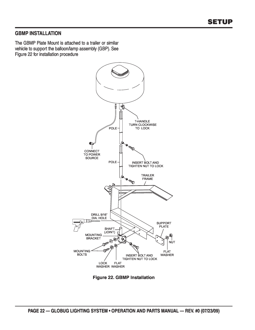 Multiquip GBHM, GBS, GBWE, BGMP, GBP manual Gbmp Installation, Setup, GBMP Installation 