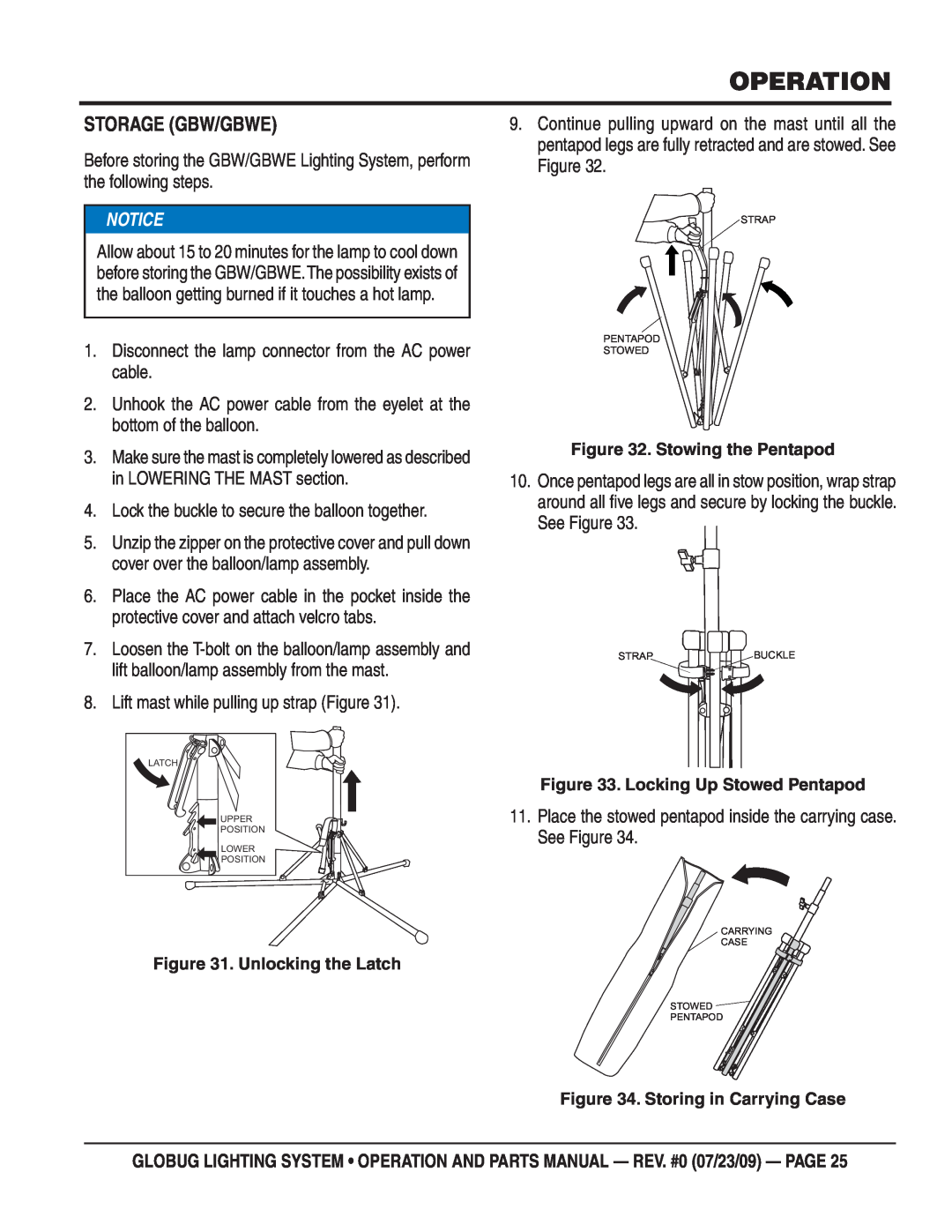 Multiquip GBS, GBWE, BGMP, GBHM, GBP manual Storage Gbw/Gbwe, Operation 