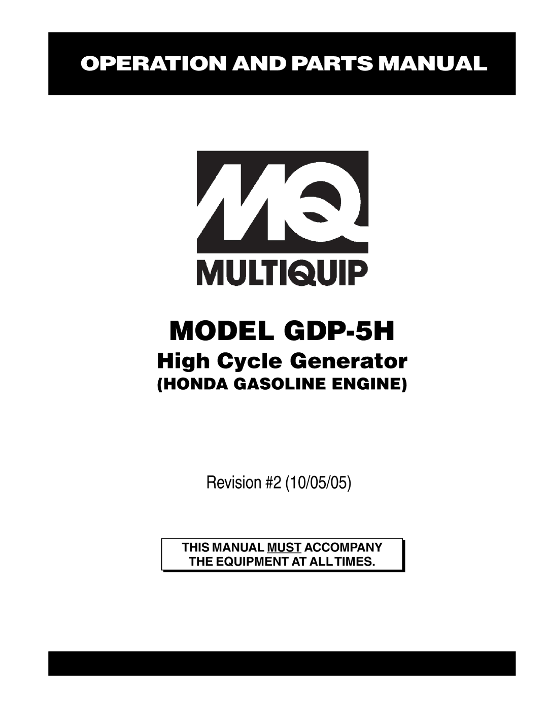 Multiquip manual Model GDP-5H 