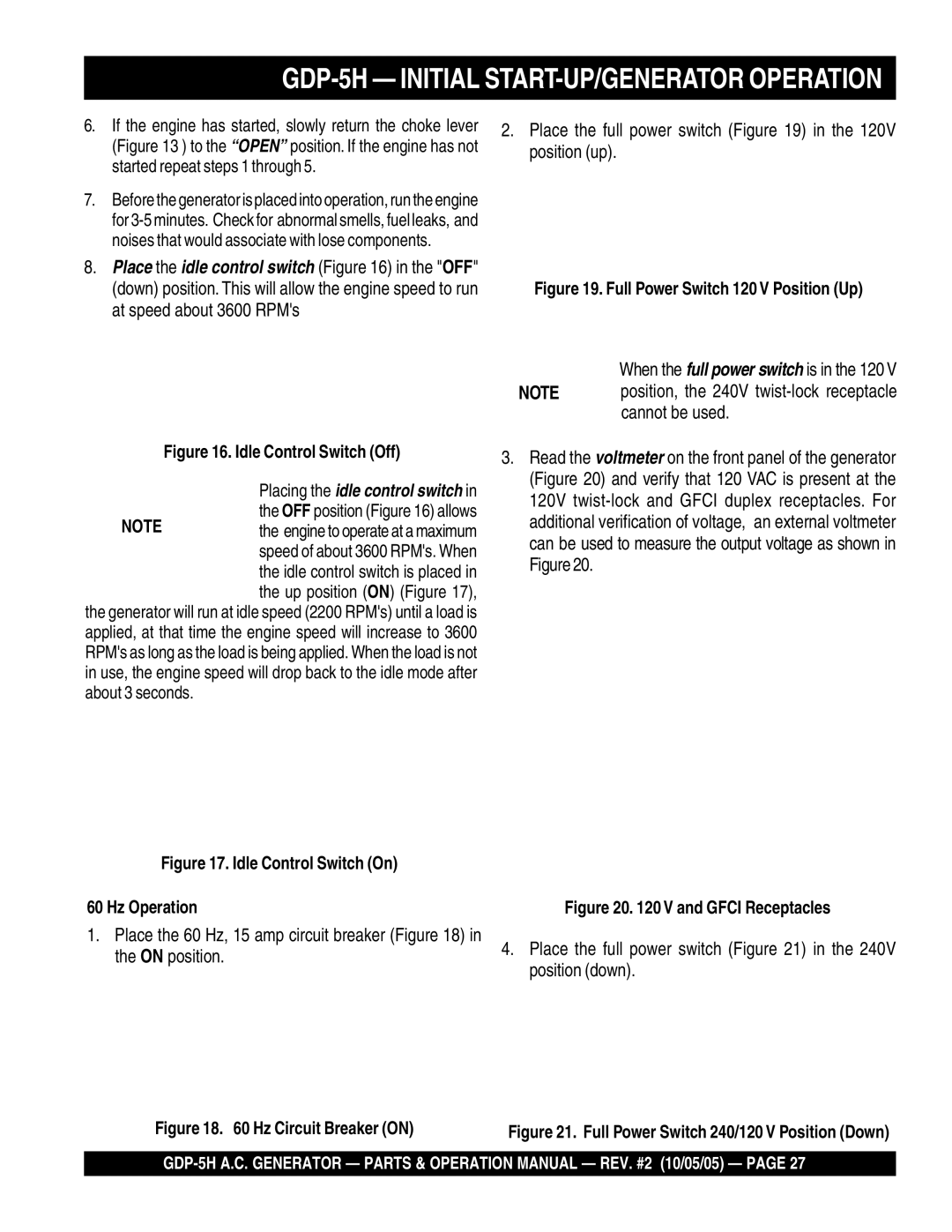 Multiquip manual GDP-5H Initial START-UP/GENERATOR Operation 