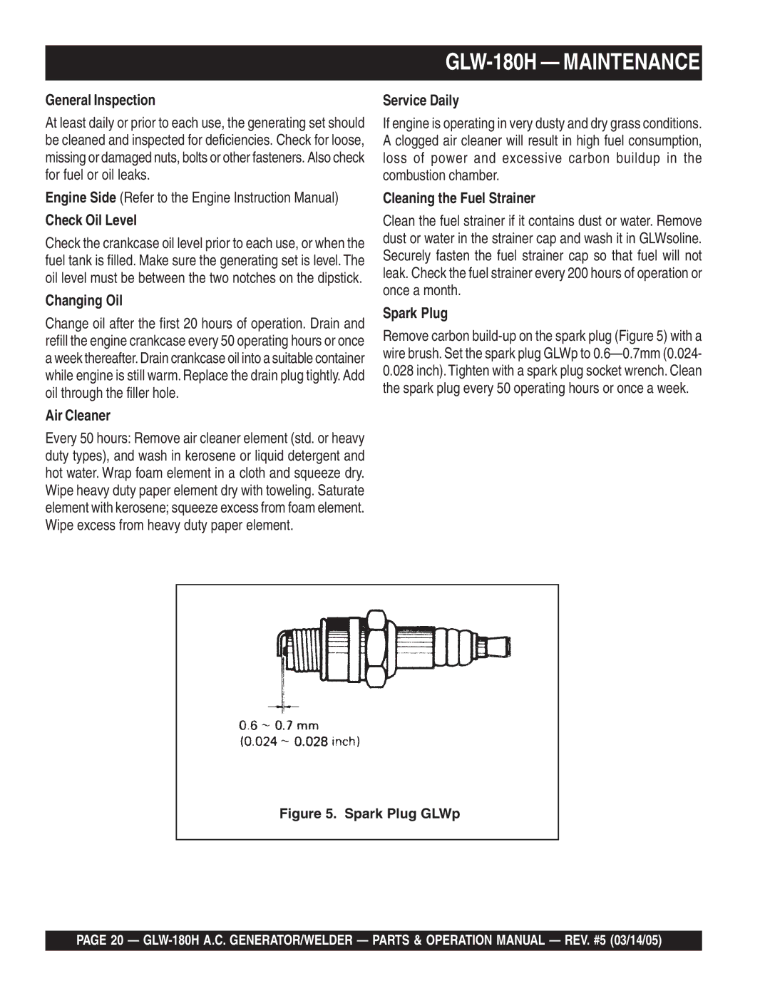 Multiquip operation manual GLW-180H Maintenance 