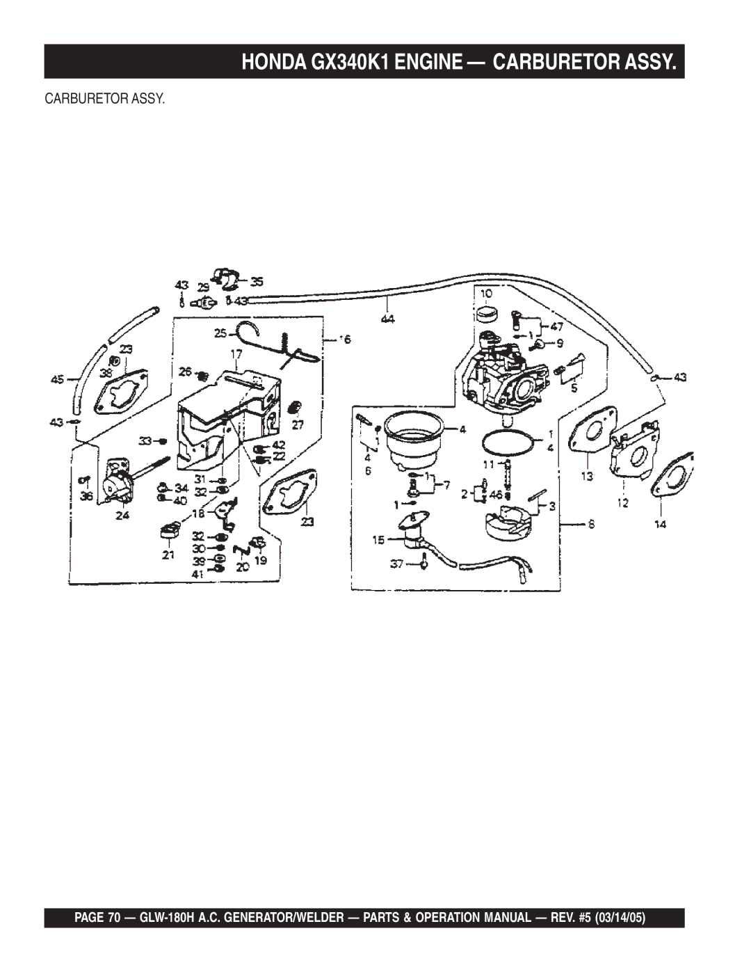 Multiquip GLW-180H operation manual Honda GX340K1 Engine Carburetor Assy 