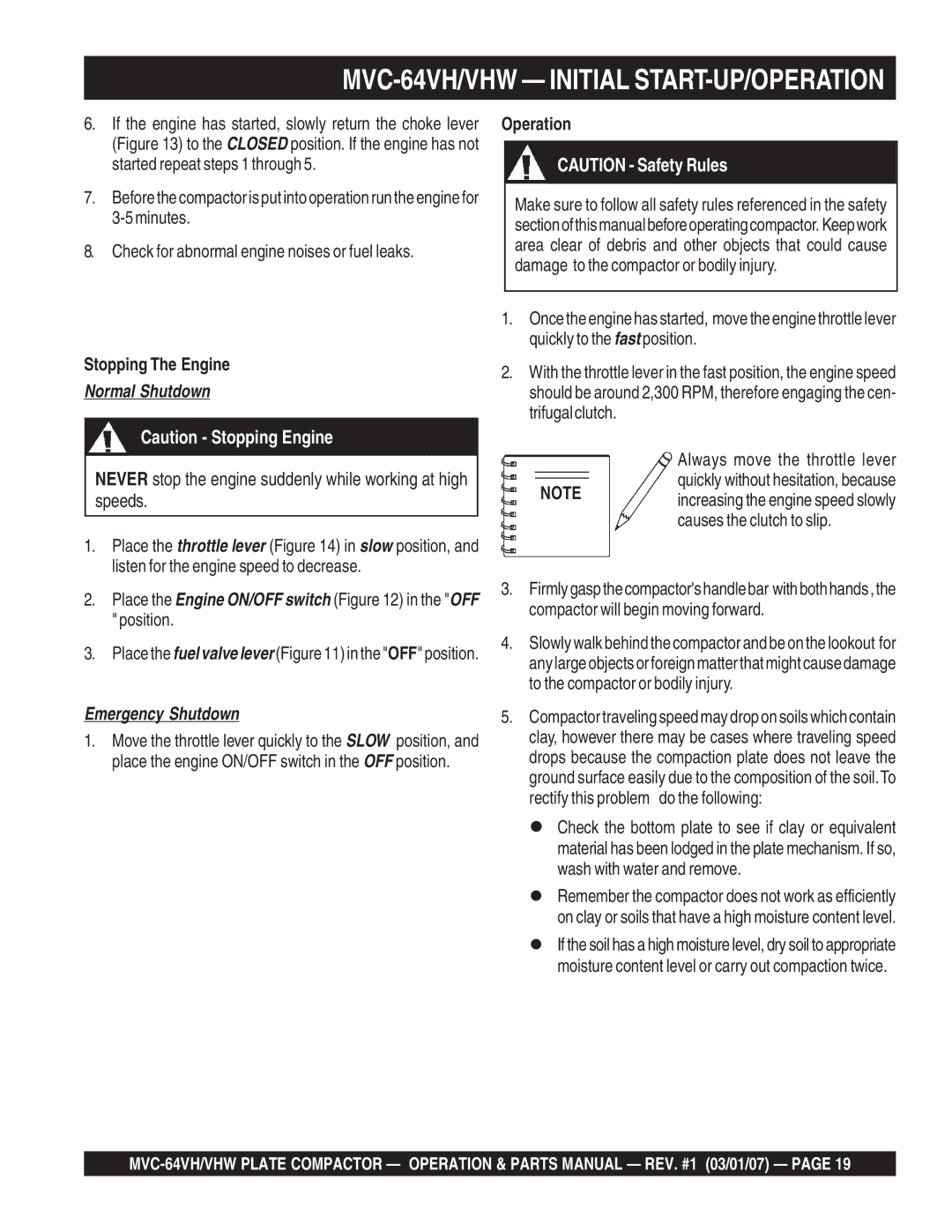 Multiquip GX12061 manual Stopping The Engine, Operation 