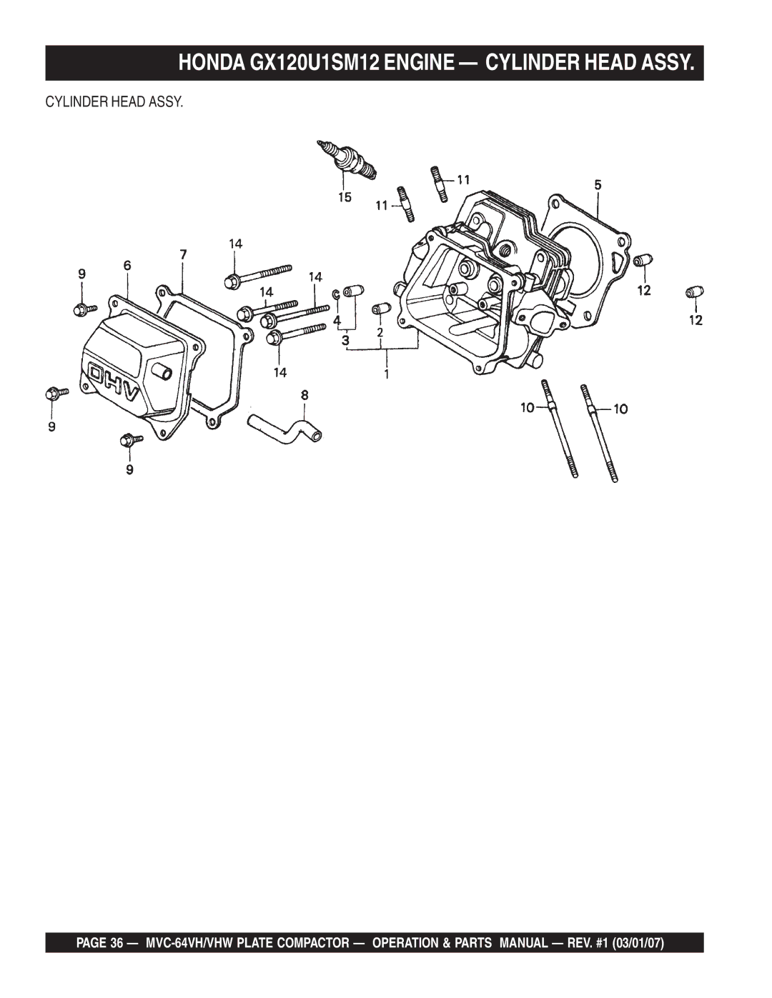 Multiquip GX12061 manual Honda GX120U1SM12 Engine Cylinder Head Assy 