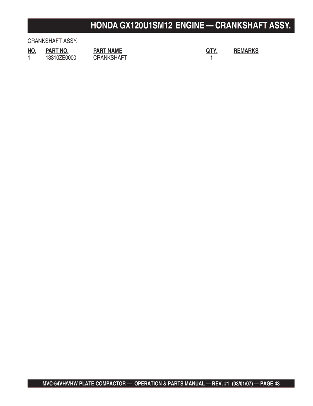 Multiquip GX12061 manual Crankshaft 