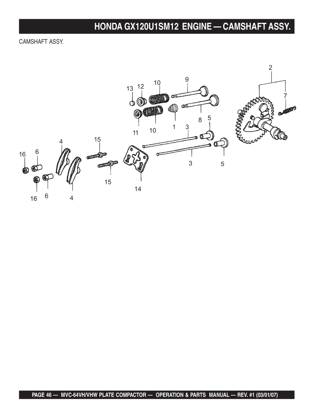 Multiquip GX12061 manual Camshaft Assy 