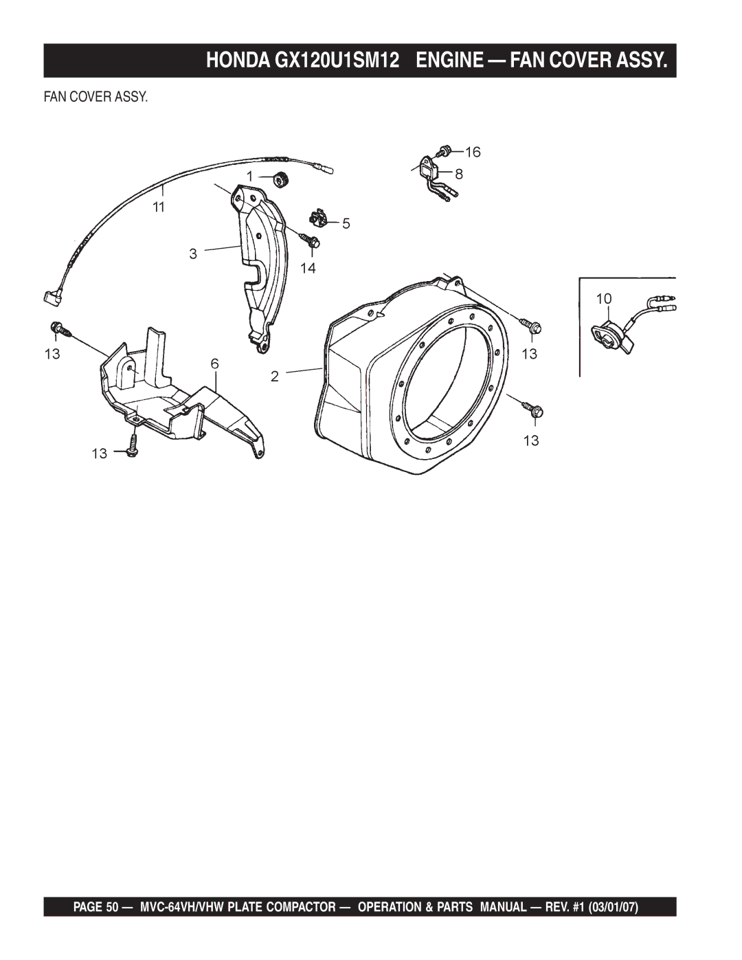 Multiquip GX12061 manual Honda GX120U1SM12 Engine FAN Cover Assy 