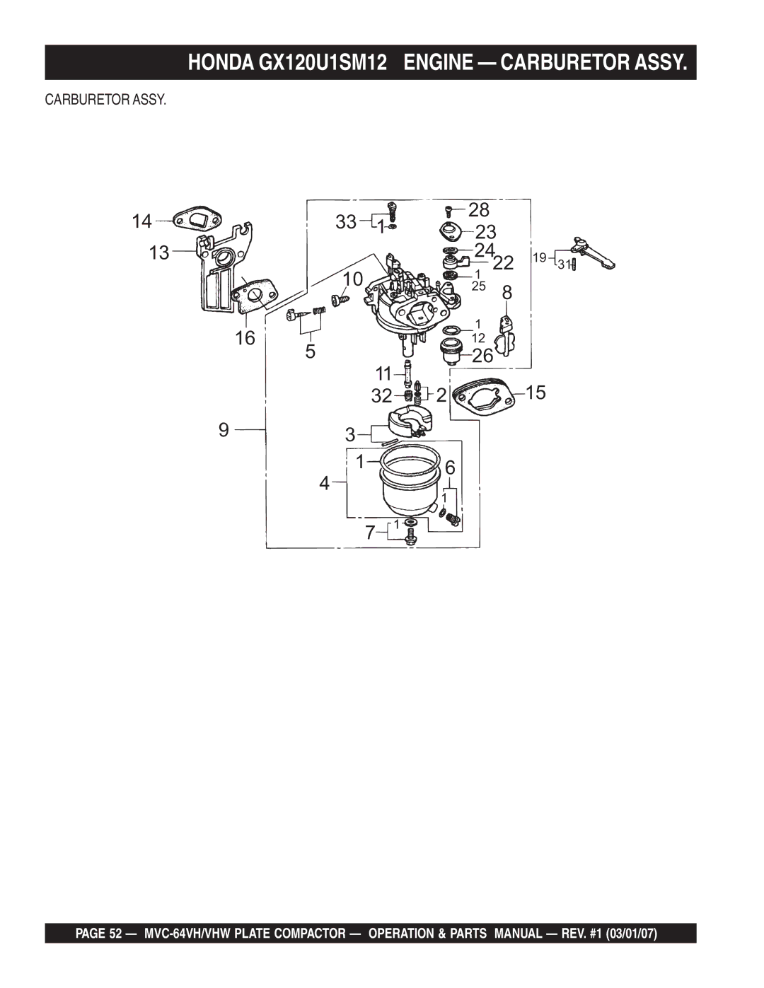 Multiquip GX12061 manual Carburetor Assy 