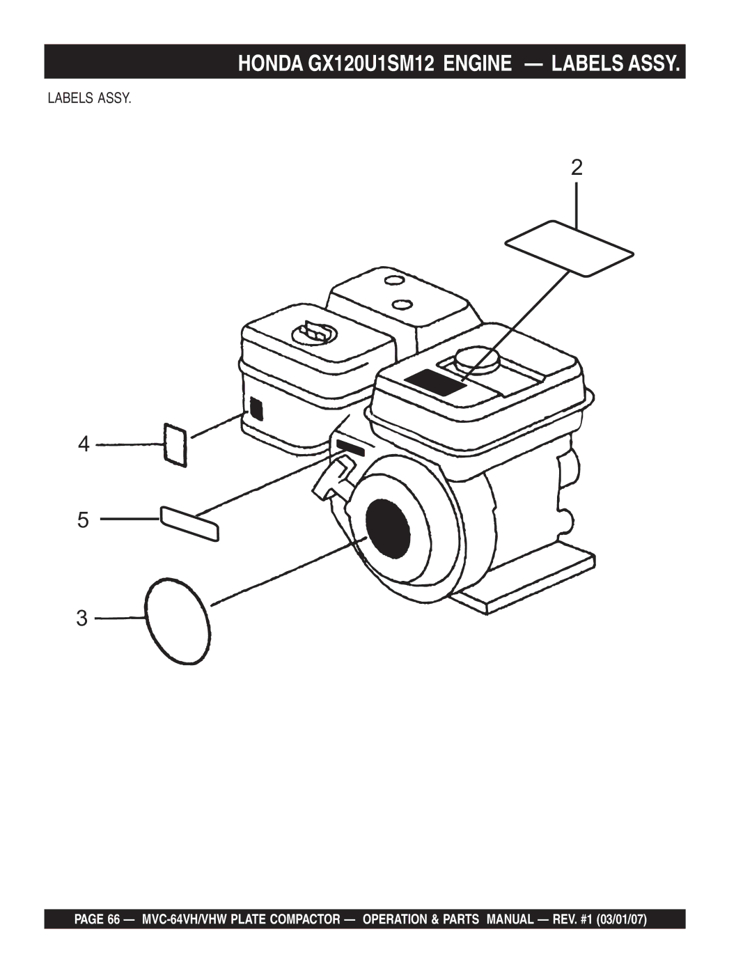 Multiquip GX12061 manual Honda GX120U1SM12 Engine Labels Assy 