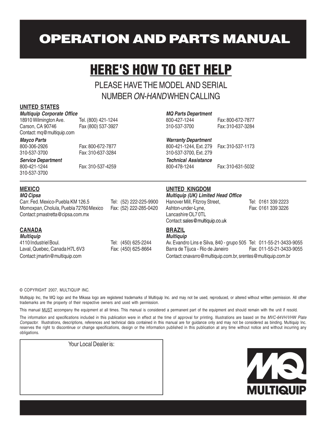 Multiquip GX12061 manual Heres HOW to GET Help 