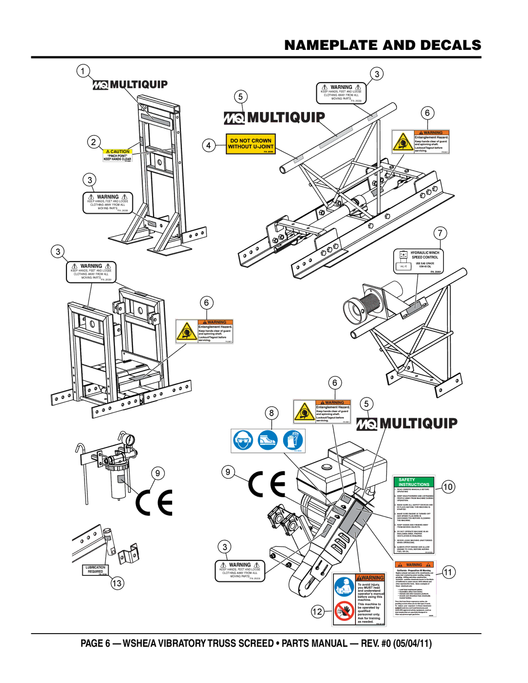 Multiquip GX270UT2QA2 9HP, GX340UT2QAP2 11HP manual Nameplate and decals, Hydraulic Winch Speed Control 